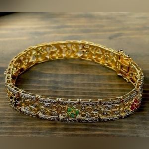 14k Gold Plated Bracelet with Sapphires, Emeralds & Rubies
